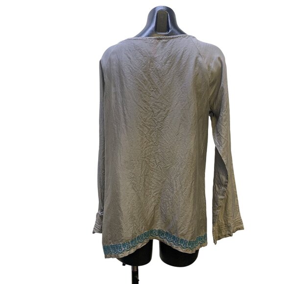 Johnny Was Grey & Multicolored Print Silk Blouse, Size Small - Picture 2 of 8